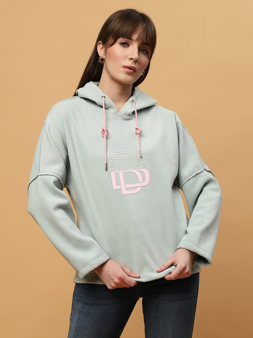 Beatnik Casual Wear Hooded Light Green Sweatshirts Beatnik India
