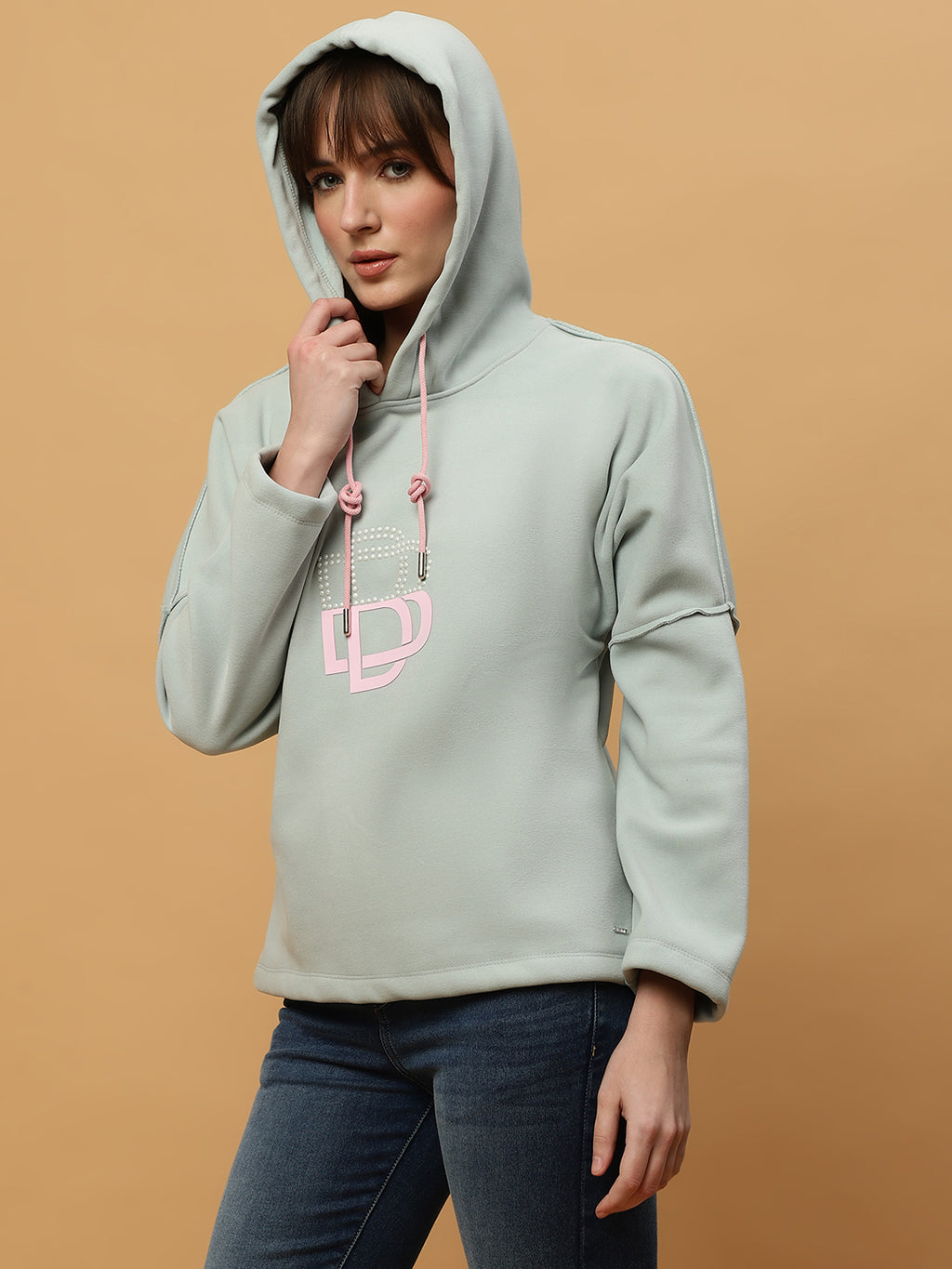 Beatnik Casual Wear Hooded Light Green Sweatshirts Beatnik India