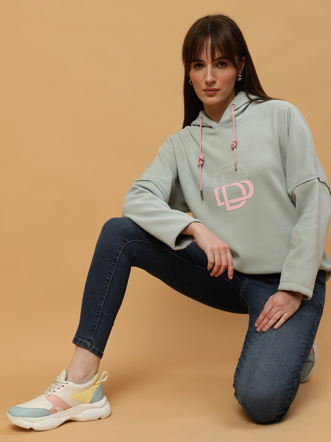 Beatnik Casual Wear Hooded Light Green Sweatshirts Beatnik India