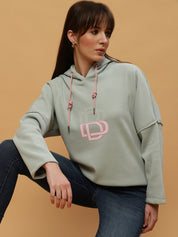 Beatnik Casual Wear Hooded Light Green Sweatshirts Beatnik India