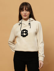Beatnik Casual Wear Hooded Cuffed Sleeves Off White Sweatshirts Beatnik India