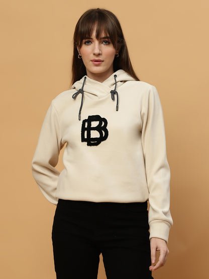 Beatnik Casual Wear Hooded Cuffed Sleeves Off White Sweatshirts Beatnik India