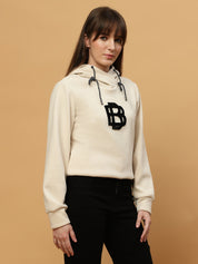 Beatnik Casual Wear Hooded Cuffed Sleeves Off White Sweatshirts Beatnik India