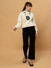Beatnik Casual Wear Hooded Cuffed Sleeves Off White Sweatshirts Beatnik India
