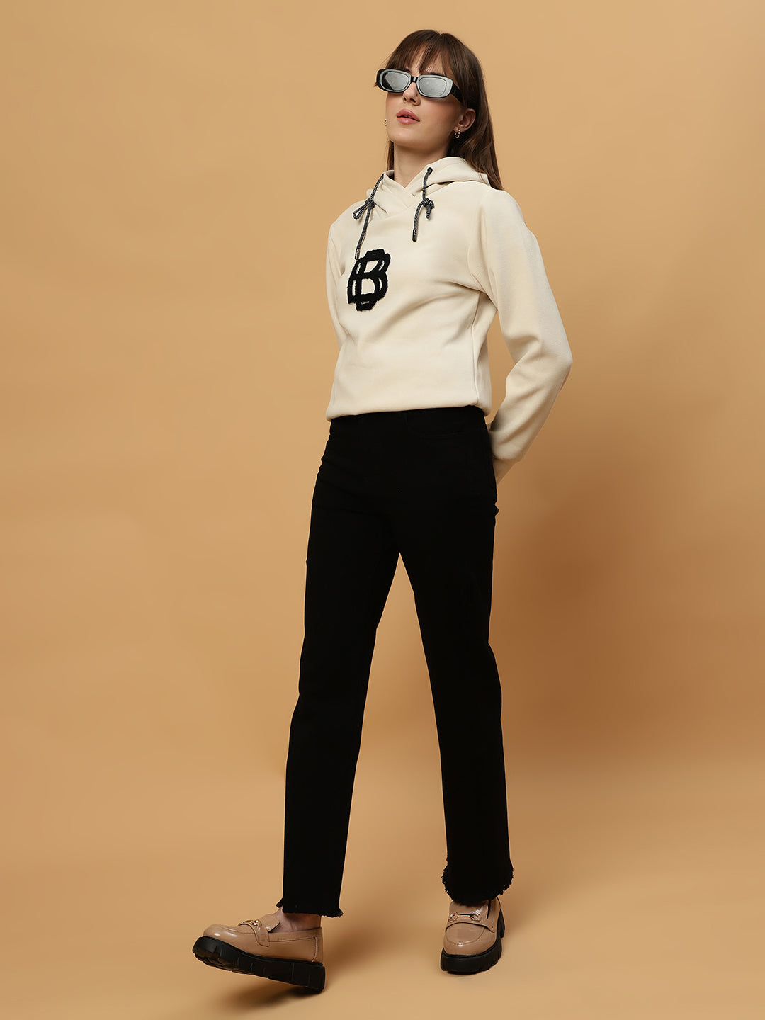 Beatnik Casual Wear Hooded Cuffed Sleeves Off White Sweatshirts Beatnik India