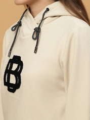 Beatnik Casual Wear Hooded Cuffed Sleeves Off White Sweatshirts Beatnik India
