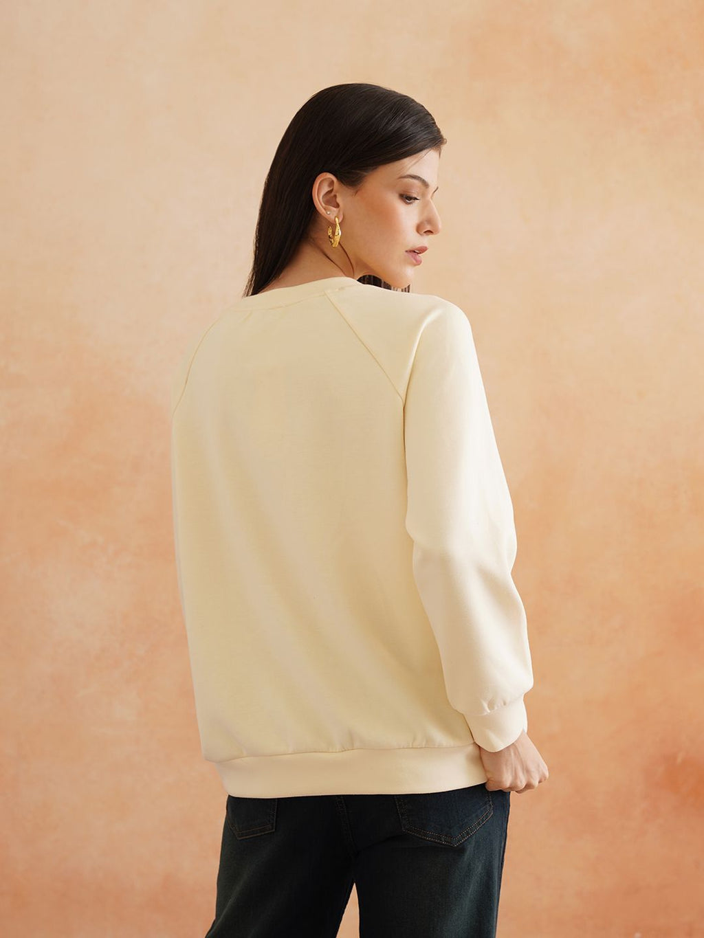 Full Sleeve Cream Embroidered Light Winter Sweatshirts Beatnik