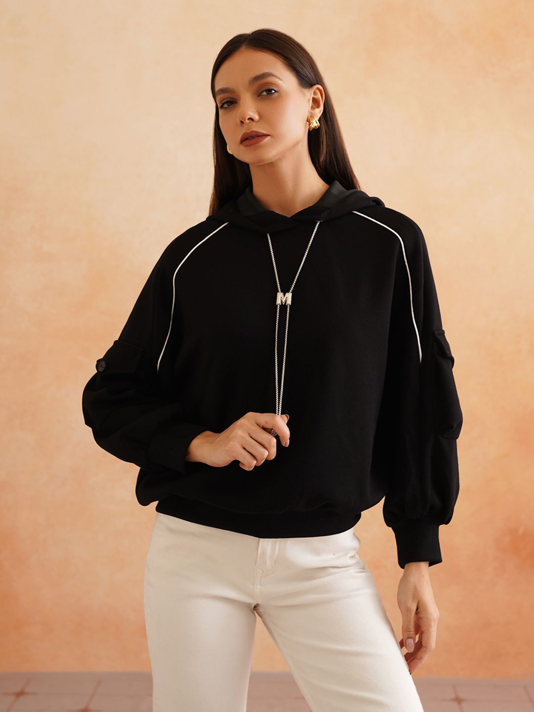 Hooded Black Full Sleeve Sweatshirts Beatnik