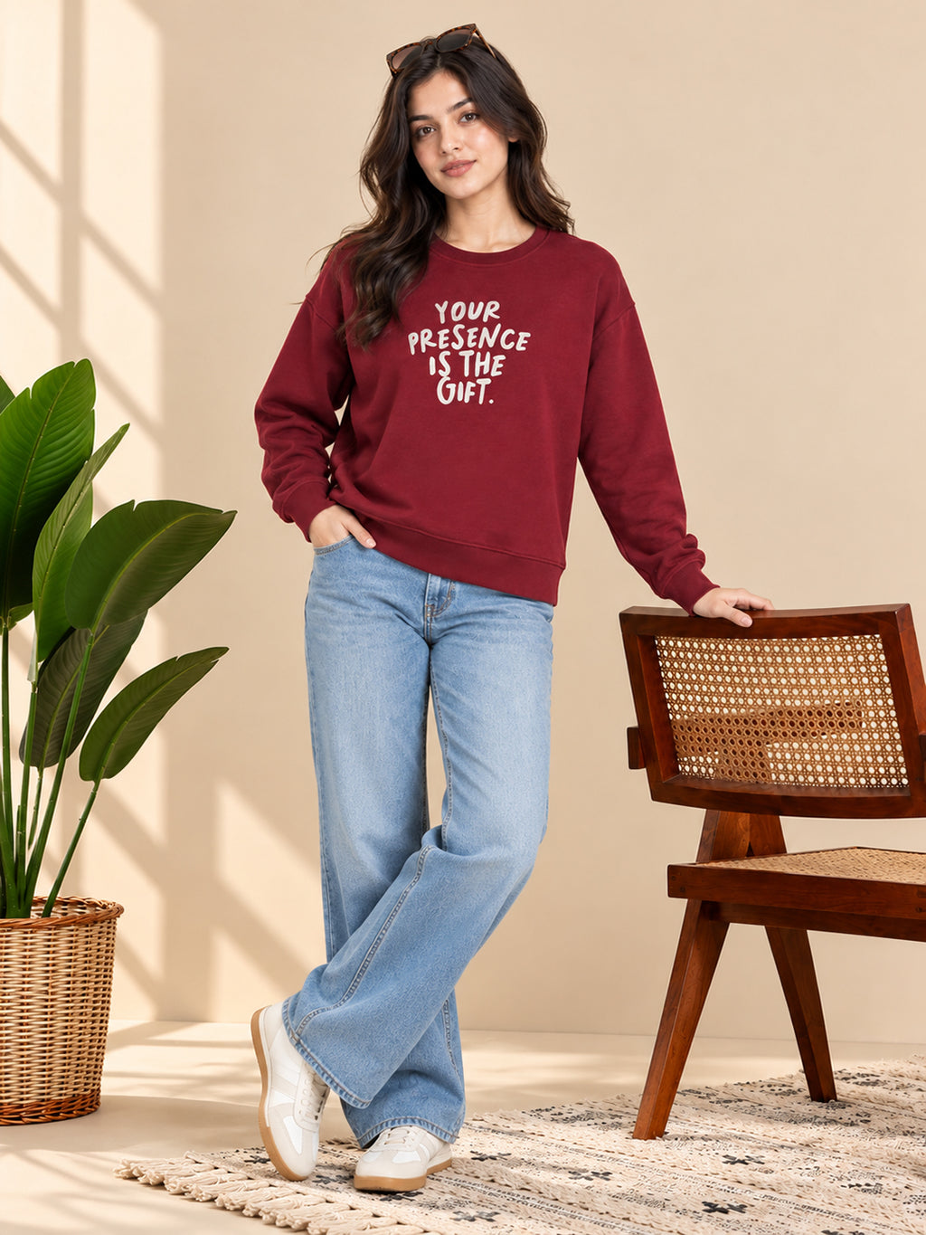 Women's Maroon Sweatshirt with Graphic Print