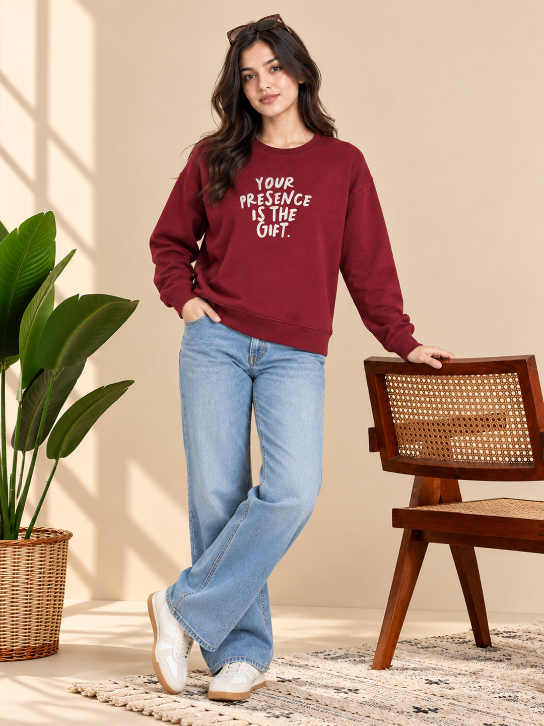 Women's Maroon Sweatshirt with Graphic Print