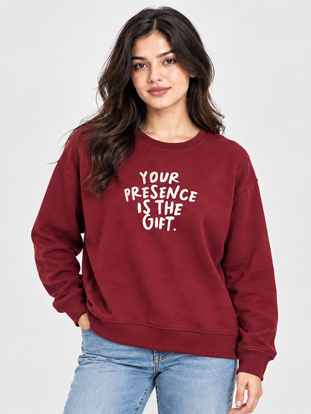 Women's Maroon Sweatshirt with Graphic Print