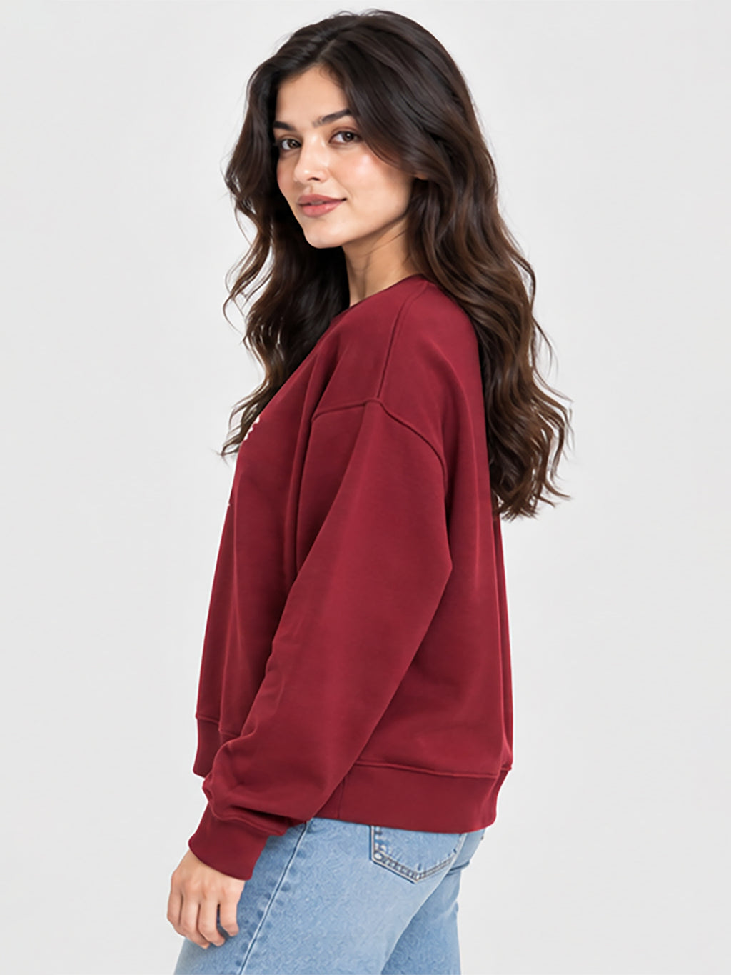 Women's Maroon Sweatshirt with Graphic Print
