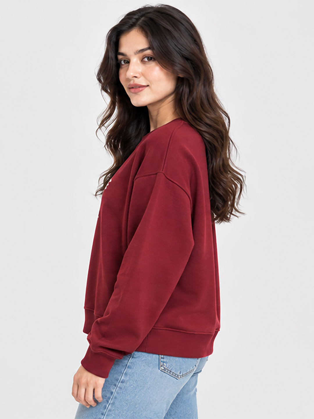 Women's Maroon Sweatshirt with Graphic Print