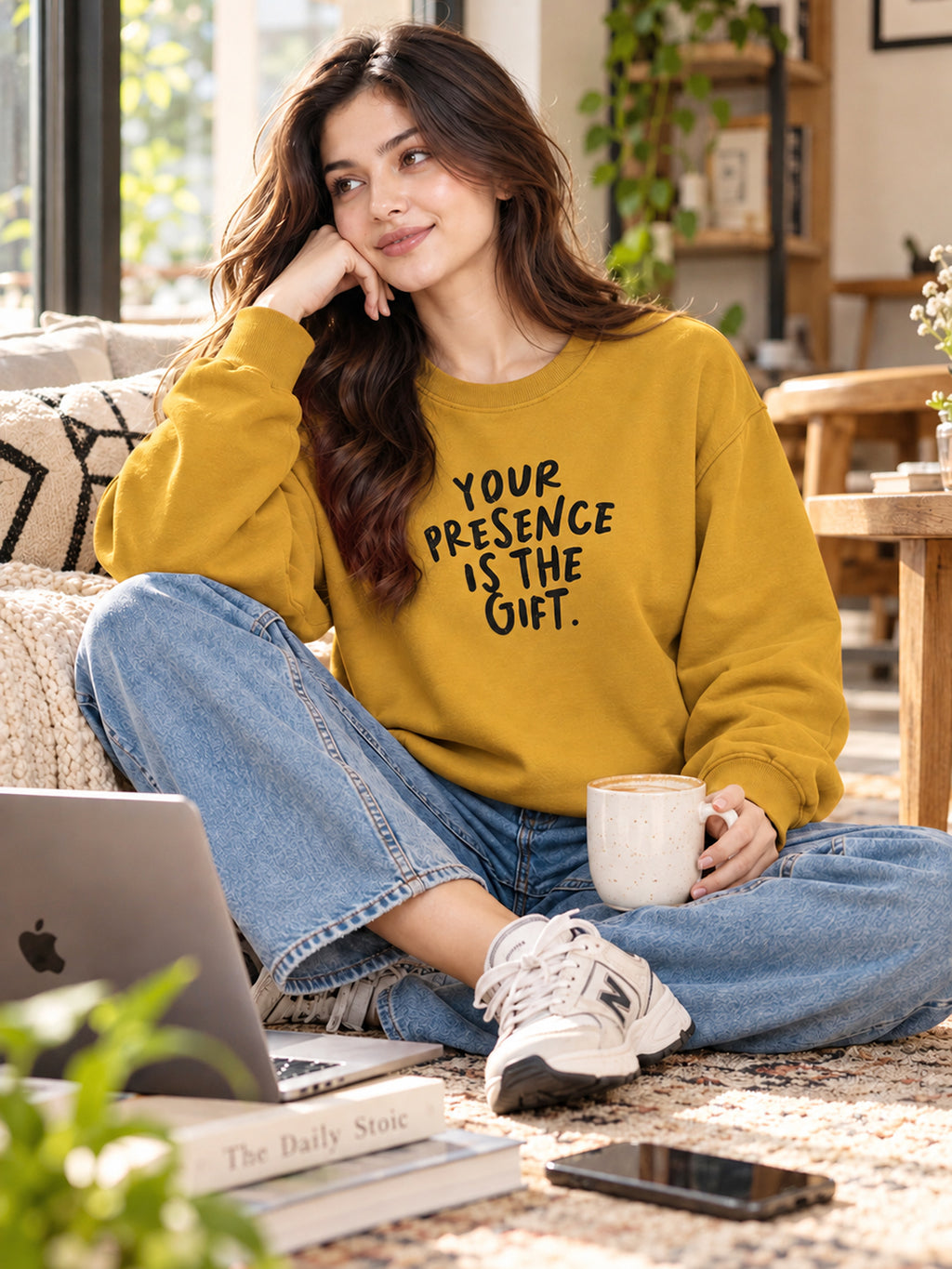 Women's Mustard Sweatshirt with Graphic Print