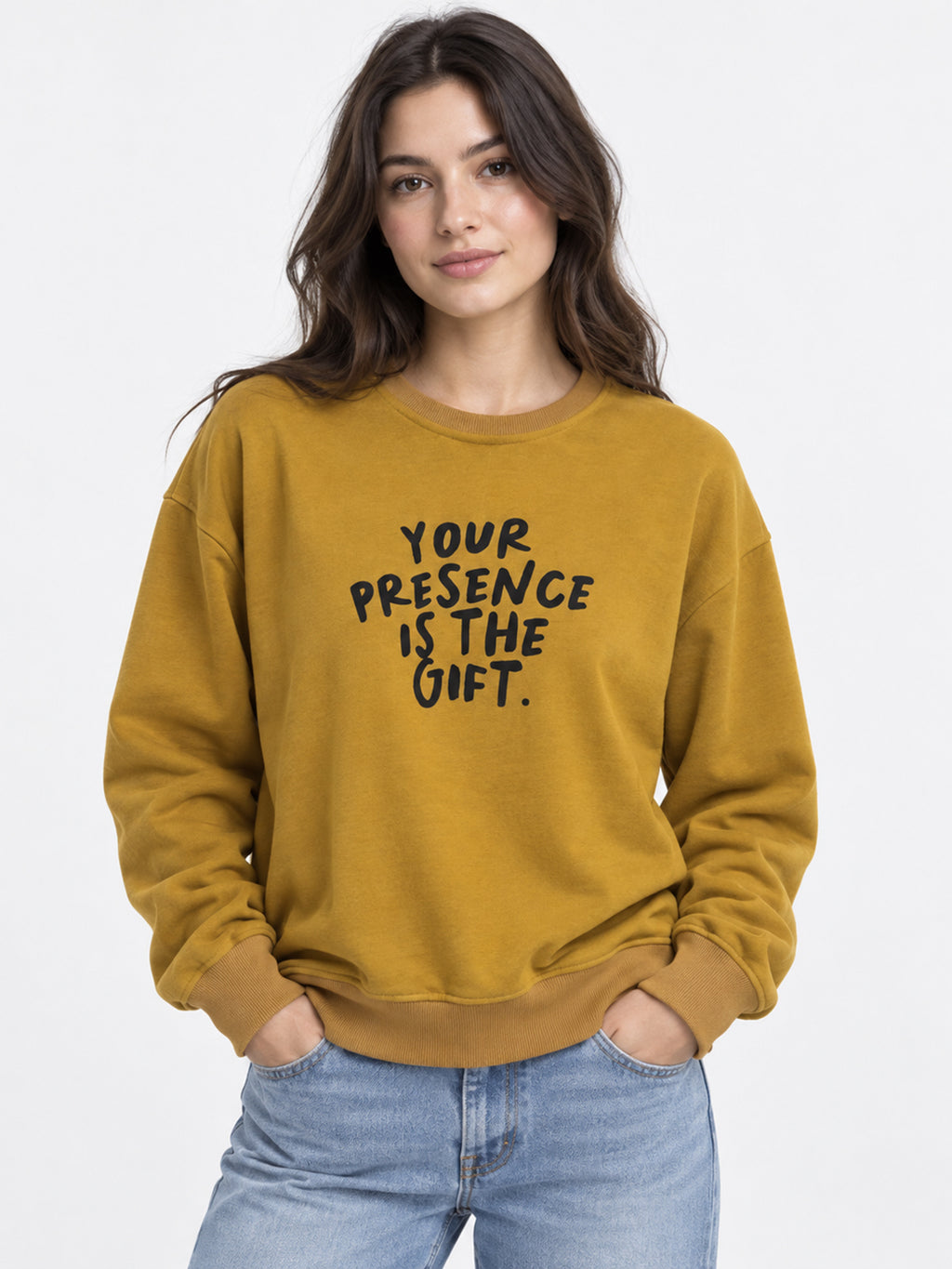 Women's Mustard Sweatshirt with Graphic Print