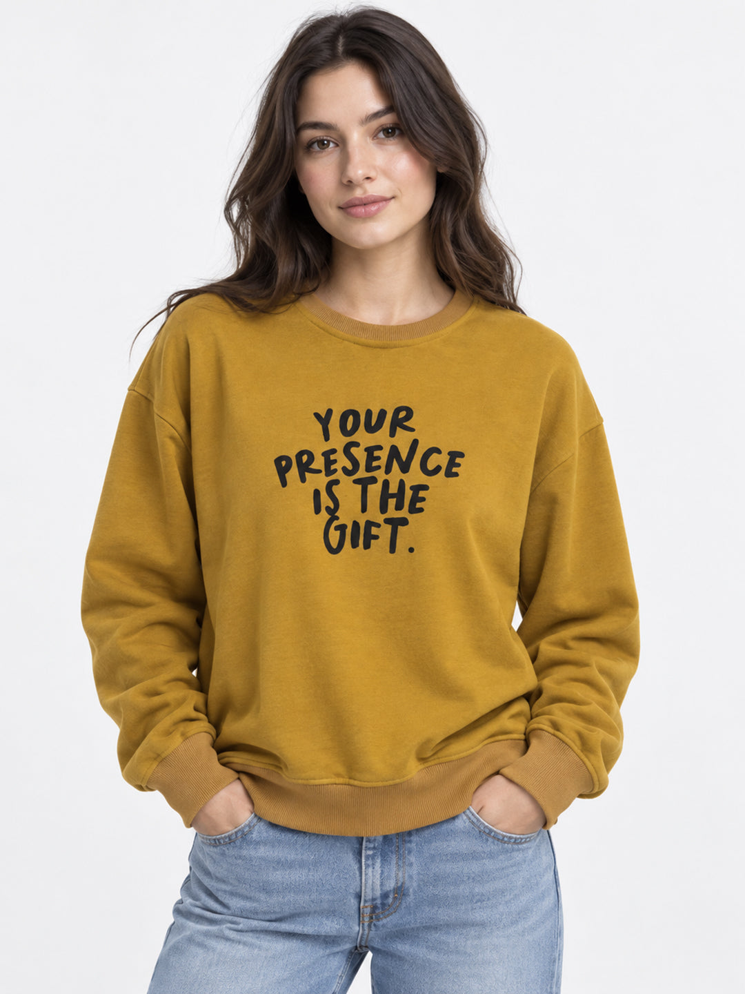 Women's Mustard Sweatshirt with Graphic Print