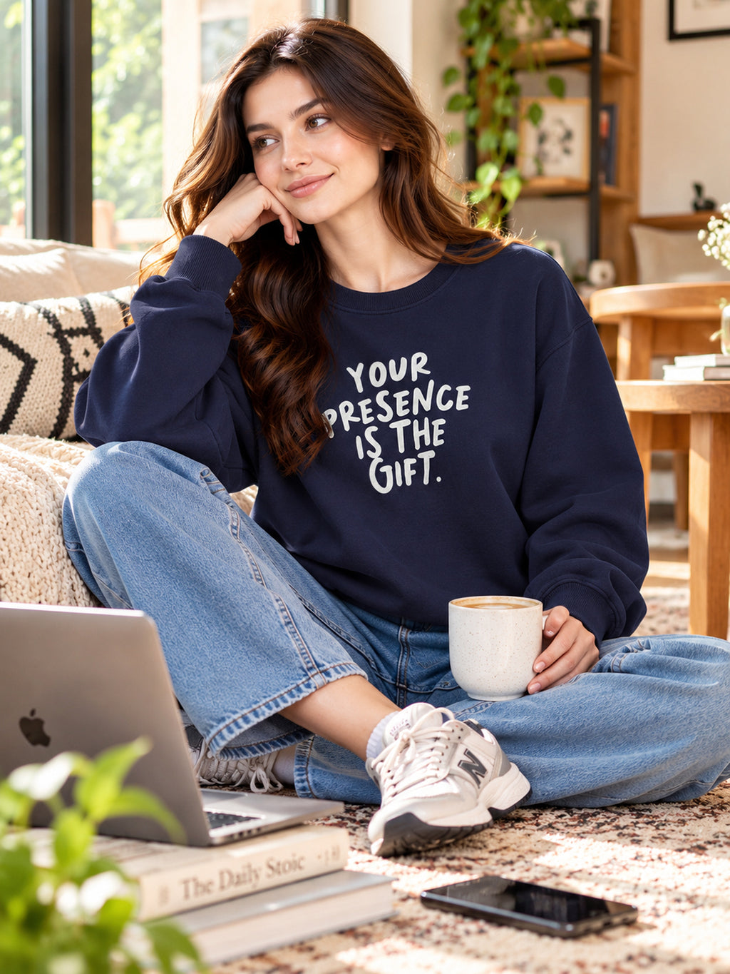 Women's Navy Blue Sweatshirt with Graphic Print