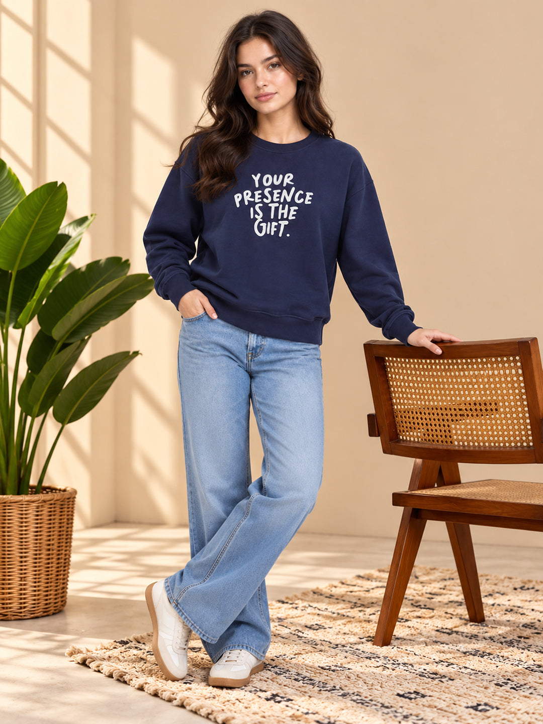 Women's Navy Blue Sweatshirt with Graphic Print