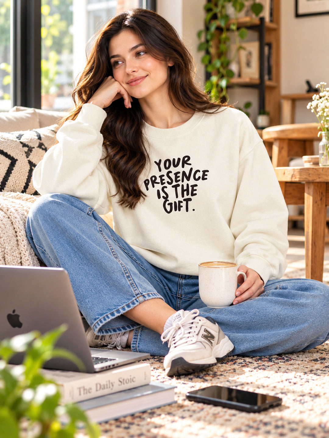 Women's Cream Sweatshirt with Graphic Print