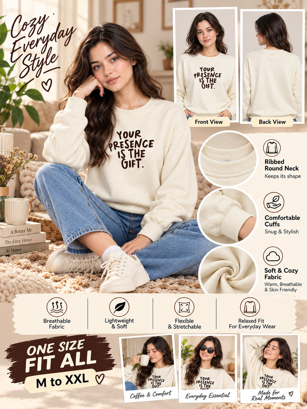 Women's Cream Sweatshirt with Graphic Print