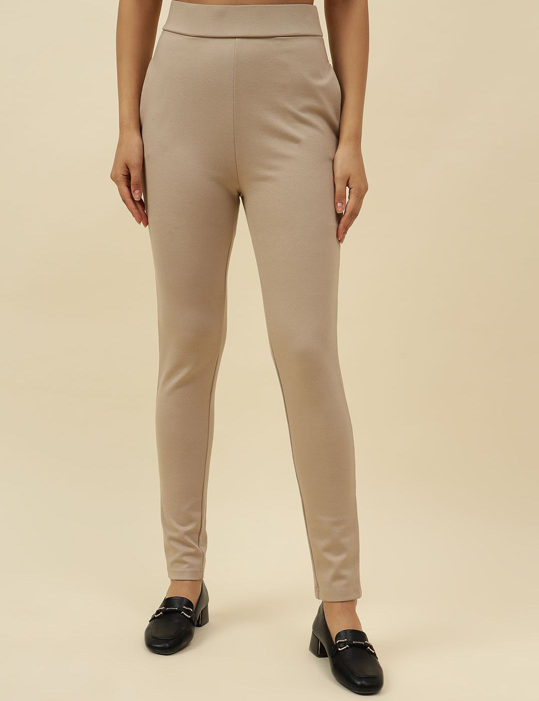 Beige Slim Fit Stretchable Tregging Beatnik
