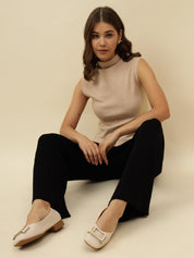 High-Rise Drawstring Ribbed Stretchable Winter Black Treggings Beatnik
