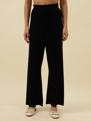 High-Rise Drawstring Ribbed Stretchable Winter Black Treggings Beatnik