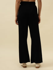 High-Rise Drawstring Ribbed Stretchable Winter Black Treggings Beatnik