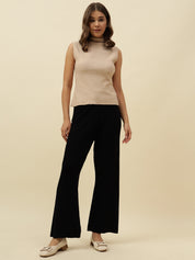 High-Rise Drawstring Ribbed Stretchable Winter Black Treggings Beatnik