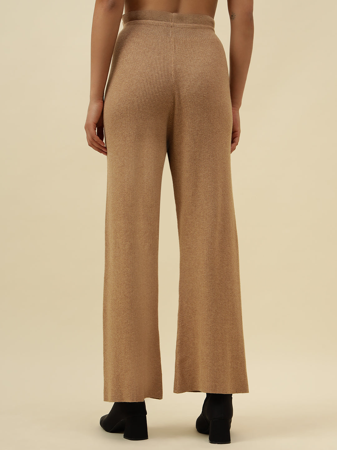 High-Rise Drawstring Ribbed Stretchable Winter Khaki Treggings