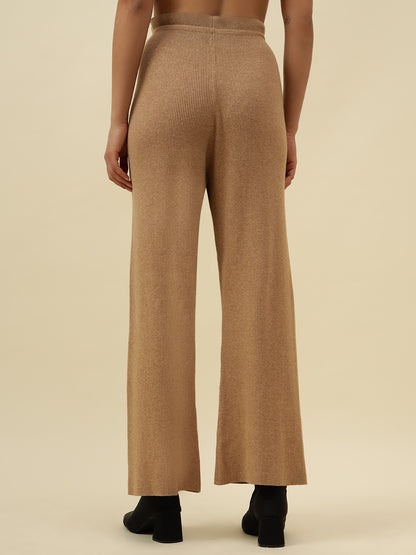 High-Rise Drawstring Ribbed Stretchable Winter Khaki Treggings