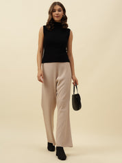 High-Rise Drawstring Ribbed Stretchable Winter Off White Treggings Beatnik
