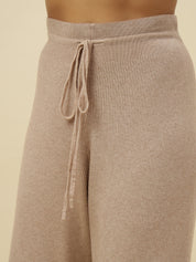 High-Rise Drawstring Ribbed Stretchable Winter Off White Treggings Beatnik