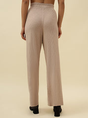 High-Rise Drawstring Ribbed Stretchable Winter Off White Treggings Beatnik