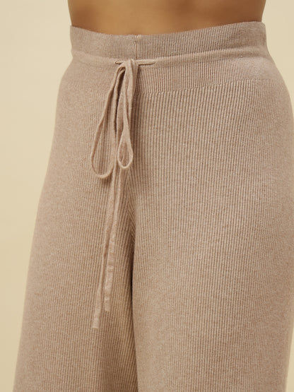 High-Rise Drawstring Ribbed Stretchable Winter Off White Treggings