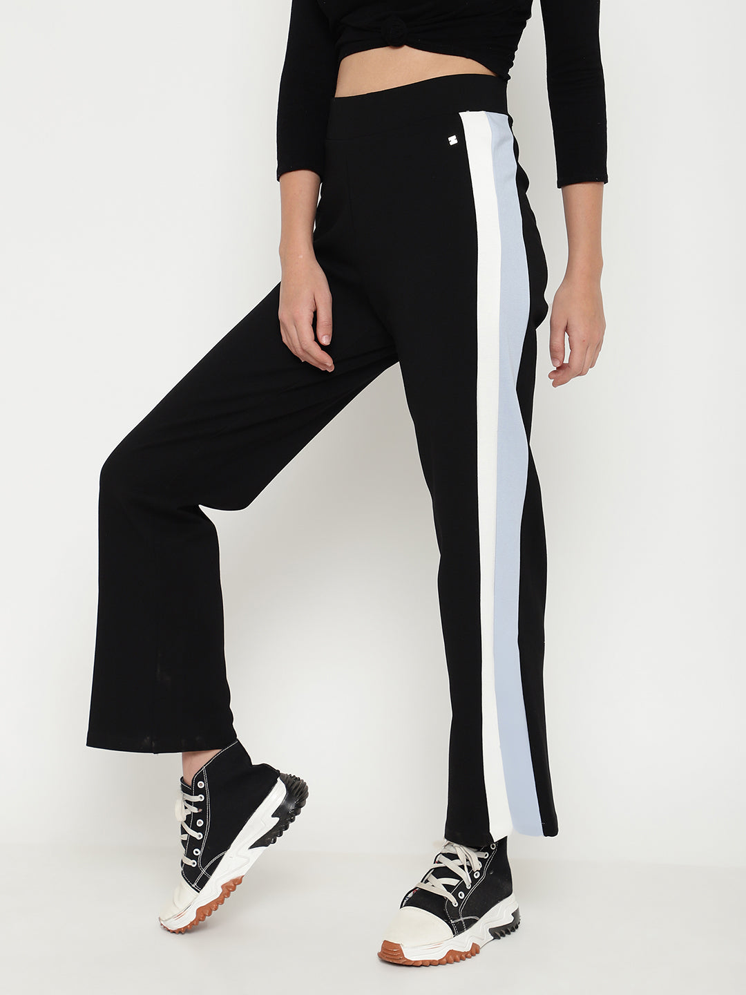 Stretchable High-Rise Women's Black Straight Treggings Beatnik