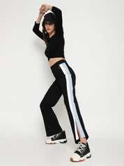 Stretchable High-Rise Women's Black Straight Treggings Beatnik