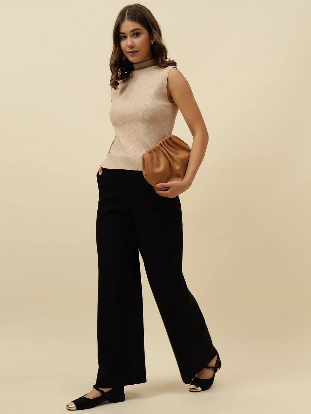 Cozy High-Rise Winter Black Treggings with Pockets