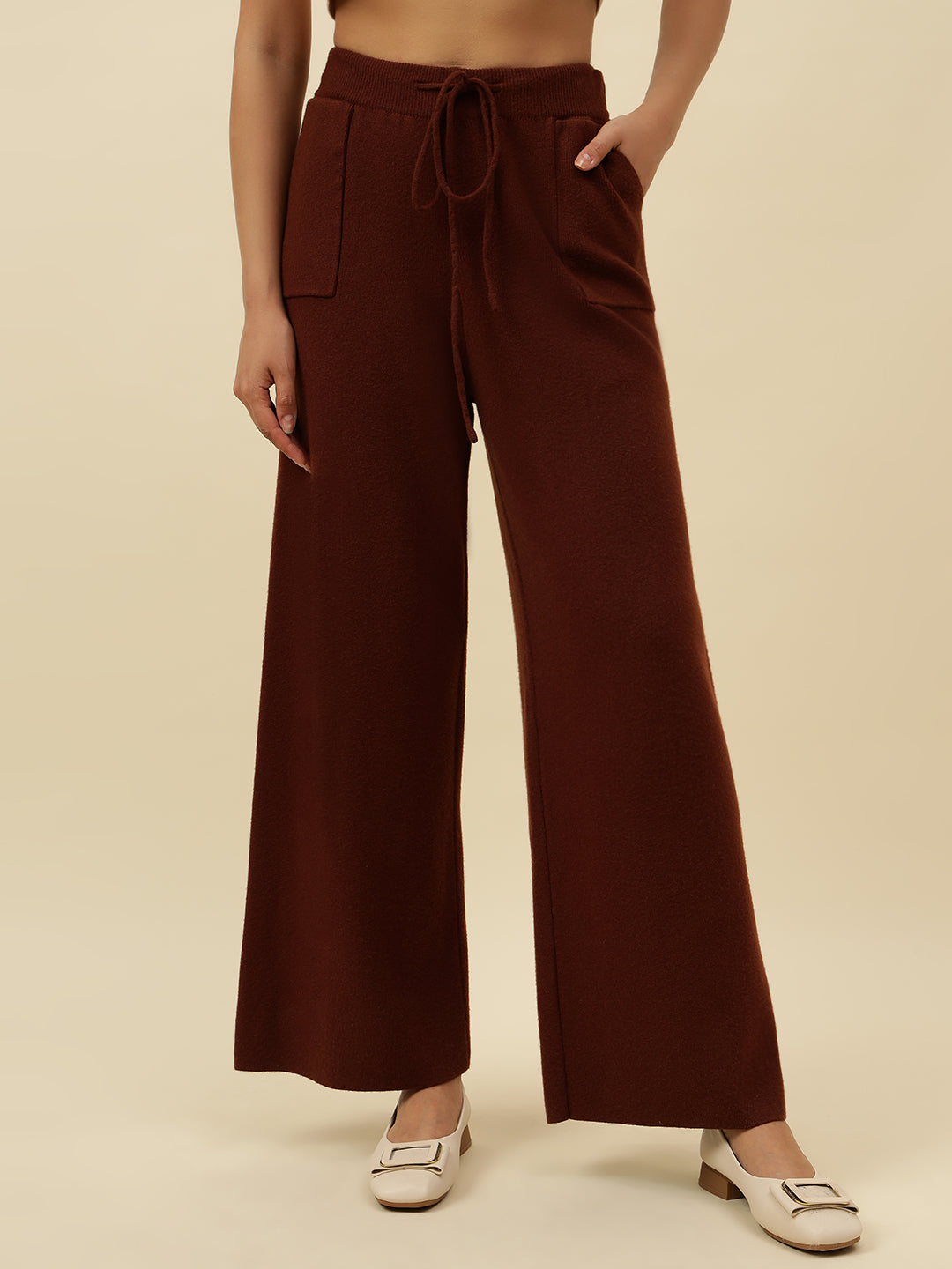 Cozy High-Rise Winter Brown Treggings with Pockets Beatnik