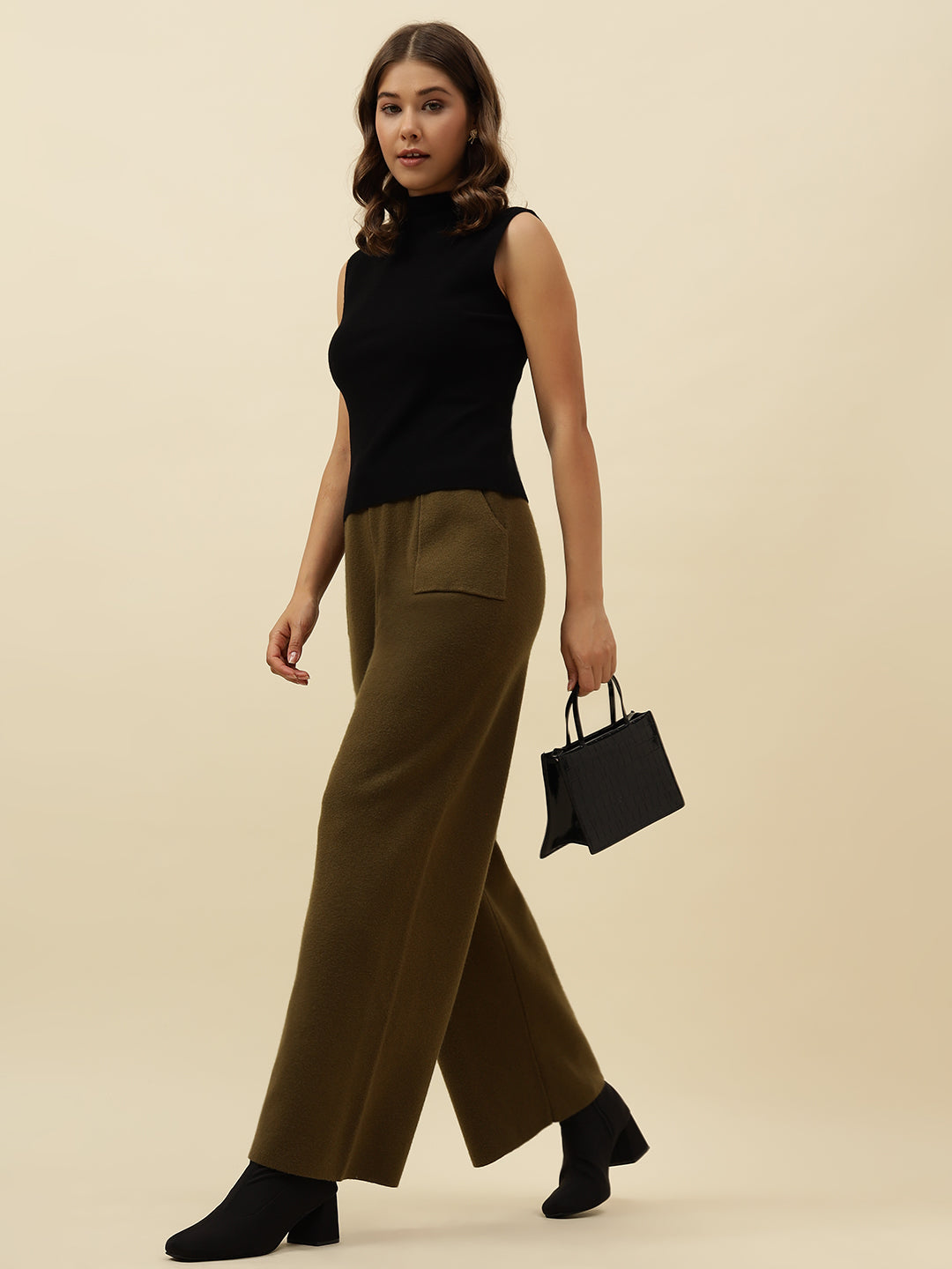 Cozy High-Rise Winter Olive Green Treggings with Pockets Beatnik