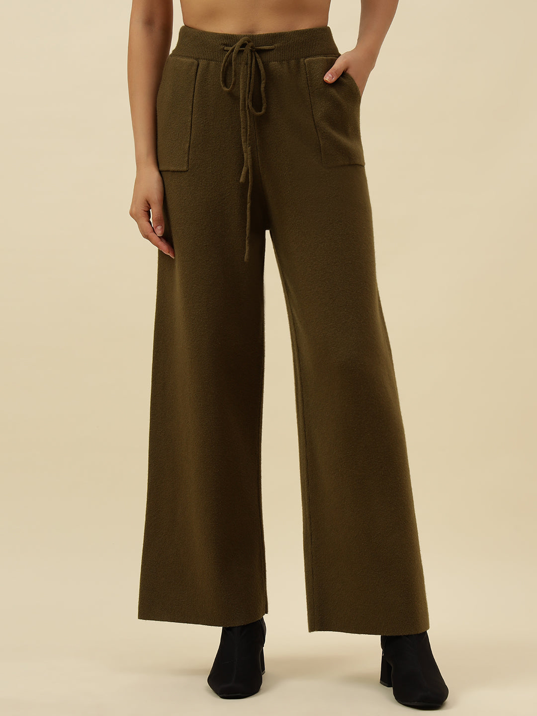 Cozy High-Rise Winter Olive Green Treggings with Pockets Beatnik
