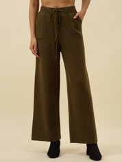 Cozy High-Rise Winter Olive Green Treggings with Pockets Beatnik