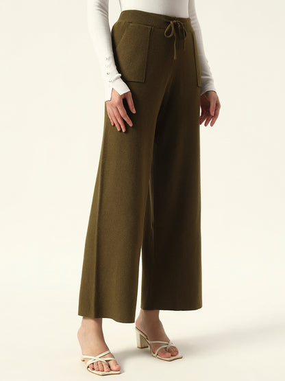 Cozy High-Rise Winter Olive Green Treggings with Pockets