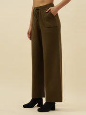 Cozy High-Rise Winter Olive Green Treggings with Pockets Beatnik