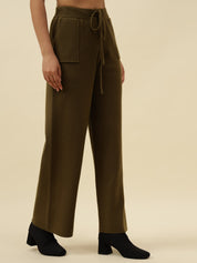 Cozy High-Rise Winter Olive Green Treggings with Pockets Beatnik