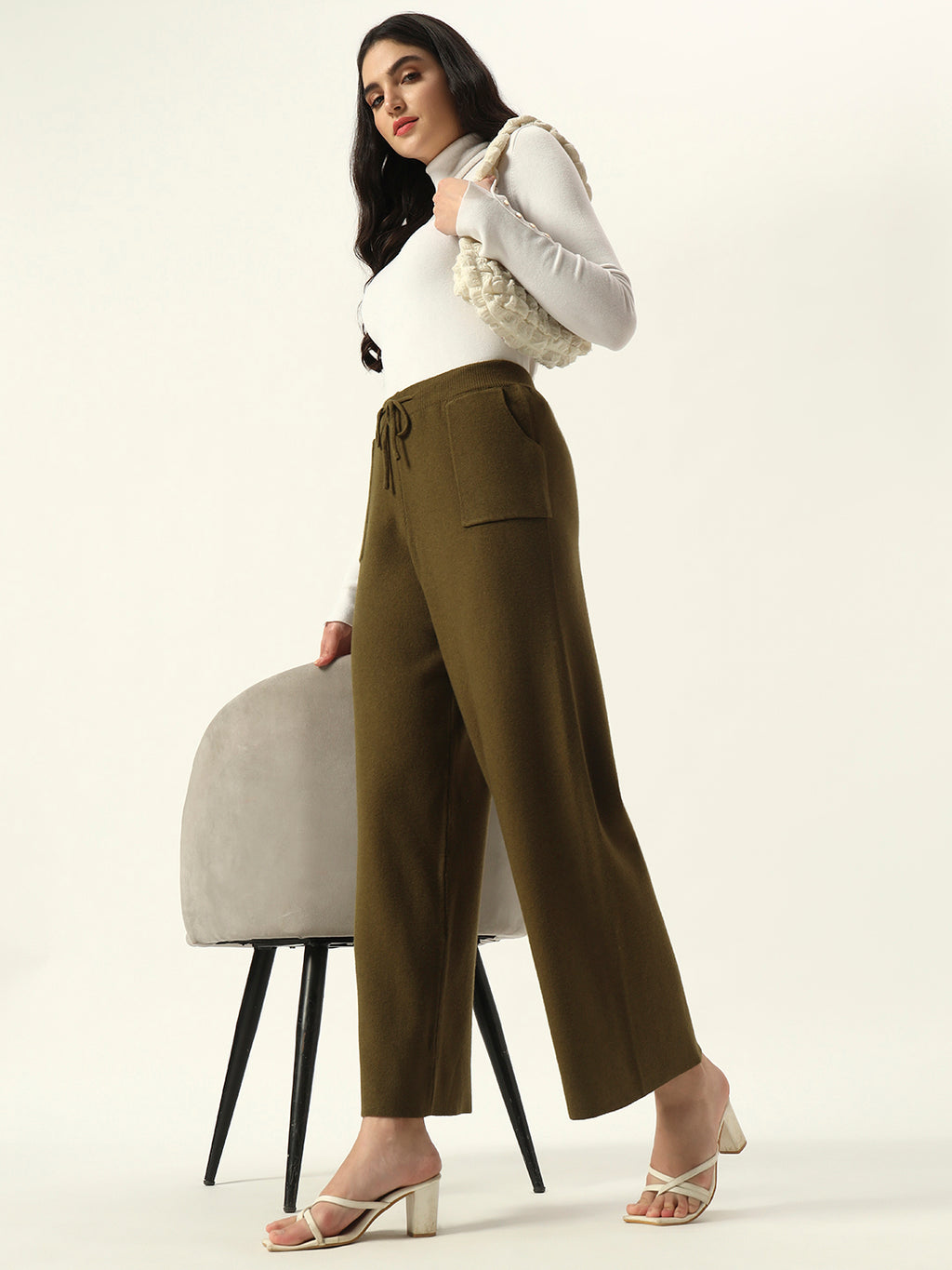Cozy High-Rise Winter Olive Green Treggings with Pockets