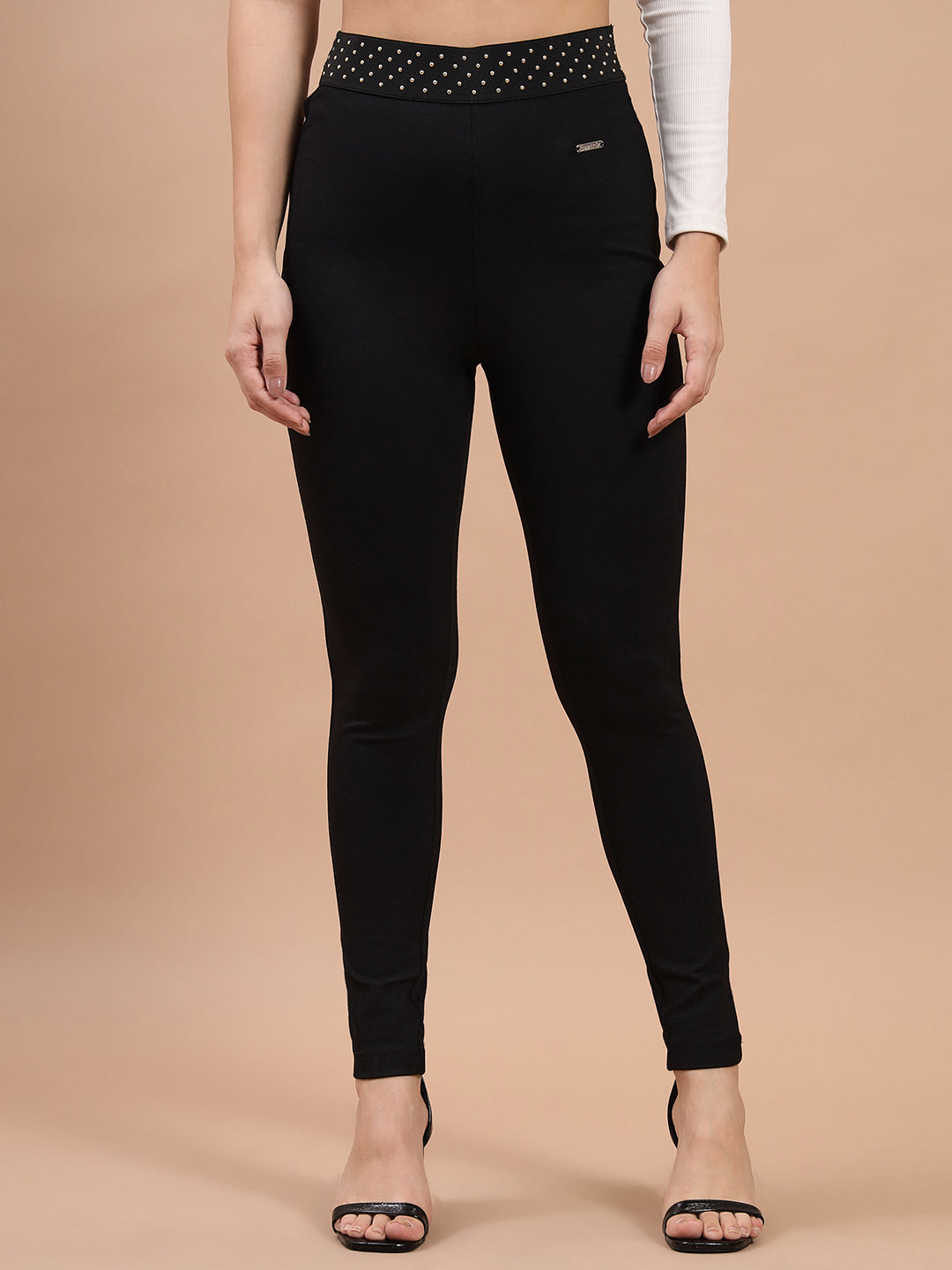 Beatnik Womens Ankle Length Fitted Pull On Closure Solid Treggings Beatnik India