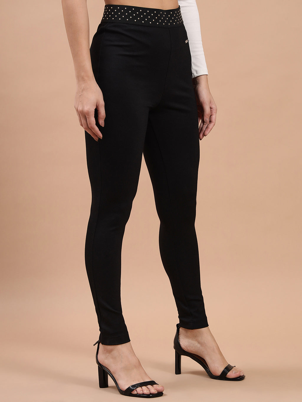 Beatnik Womens Ankle Length Fitted Pull On Closure Solid Treggings Beatnik India