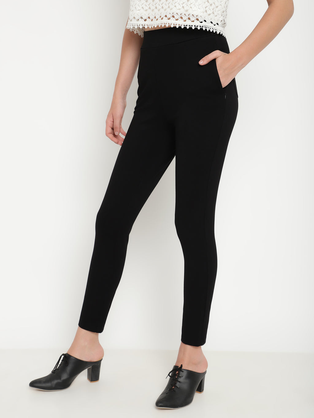 Beatnik Black Slim Fitted Womens Treggings Beatnik India