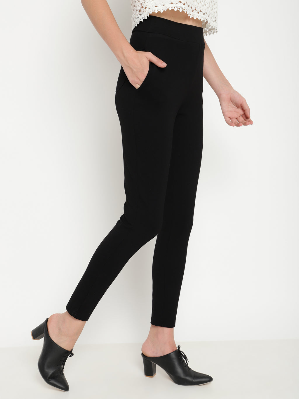 Beatnik Black Slim Fitted Womens Treggings Beatnik India